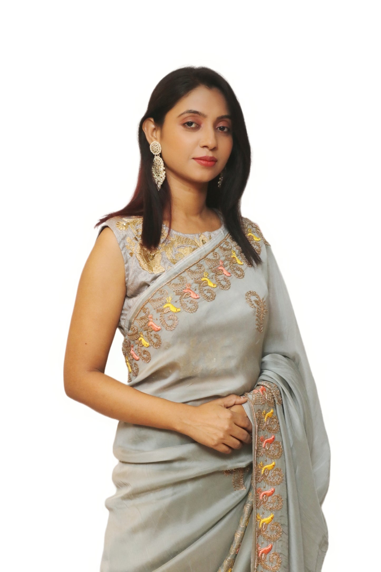 Hand Zardosi Metallic Grey Saree