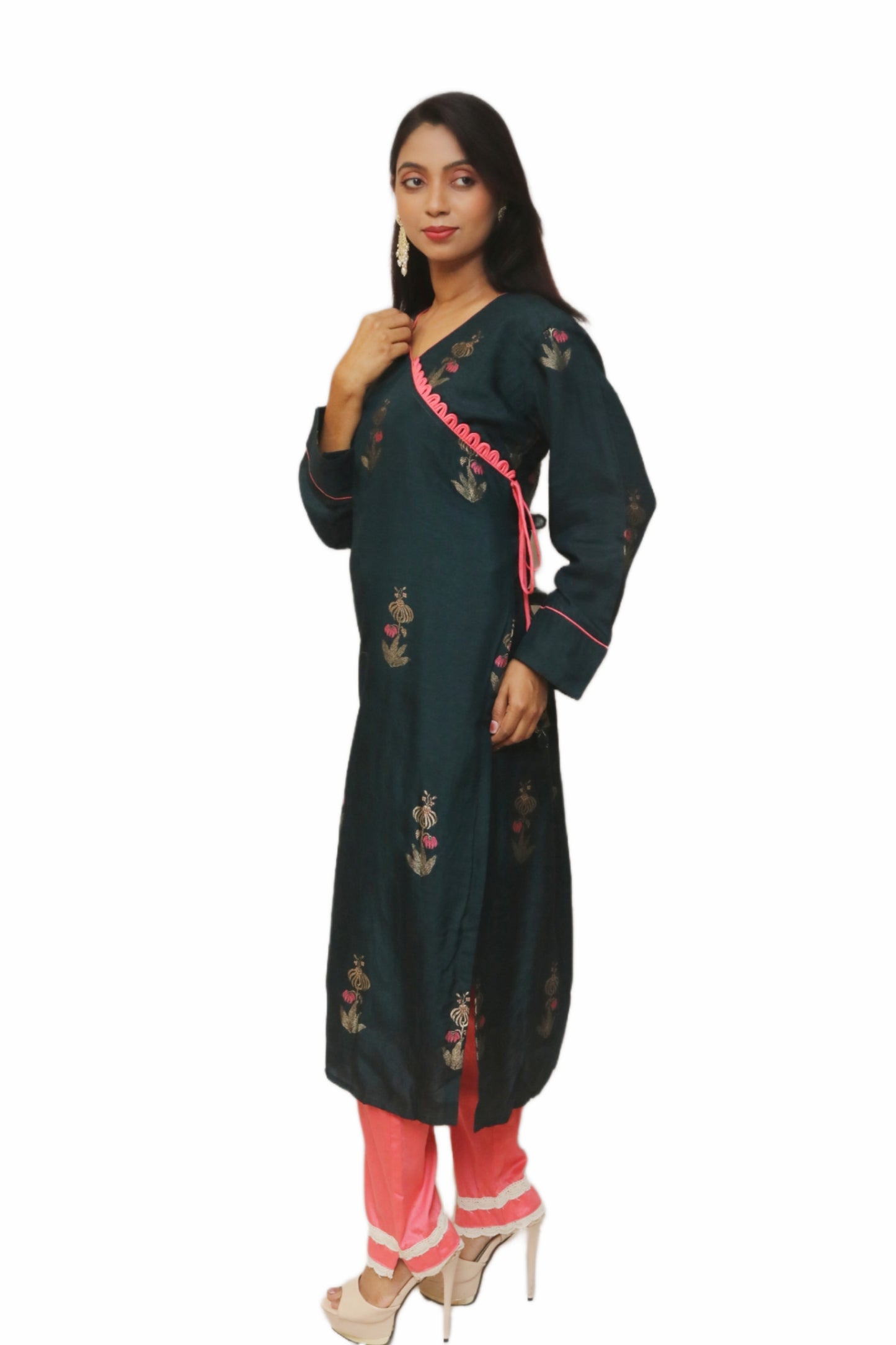 Dark Bottle Green Kurti Set