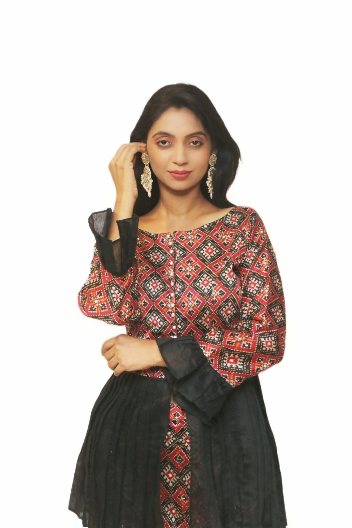 Red and black Patola print Coord dress