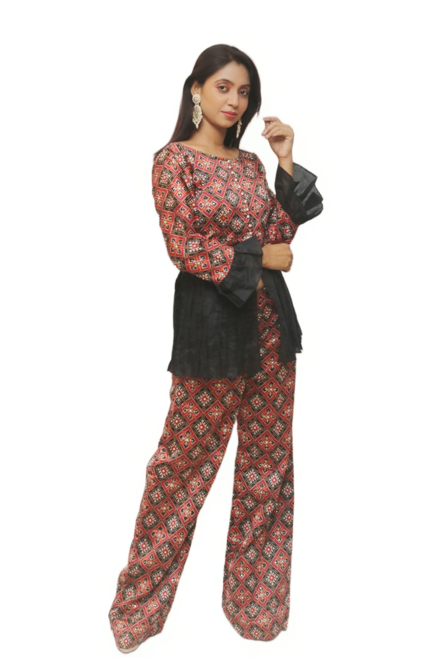 Red and black Patola print Coord dress