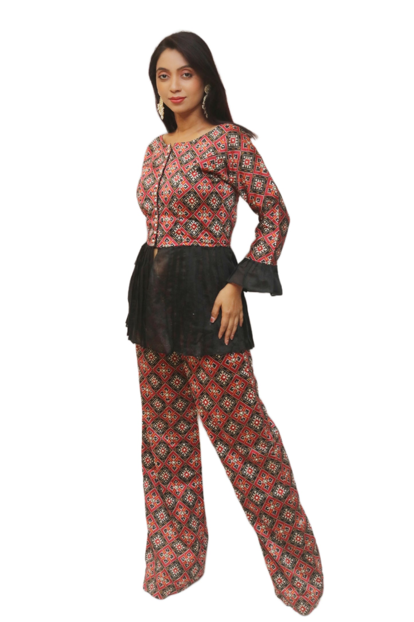 Red and black Patola print Coord dress