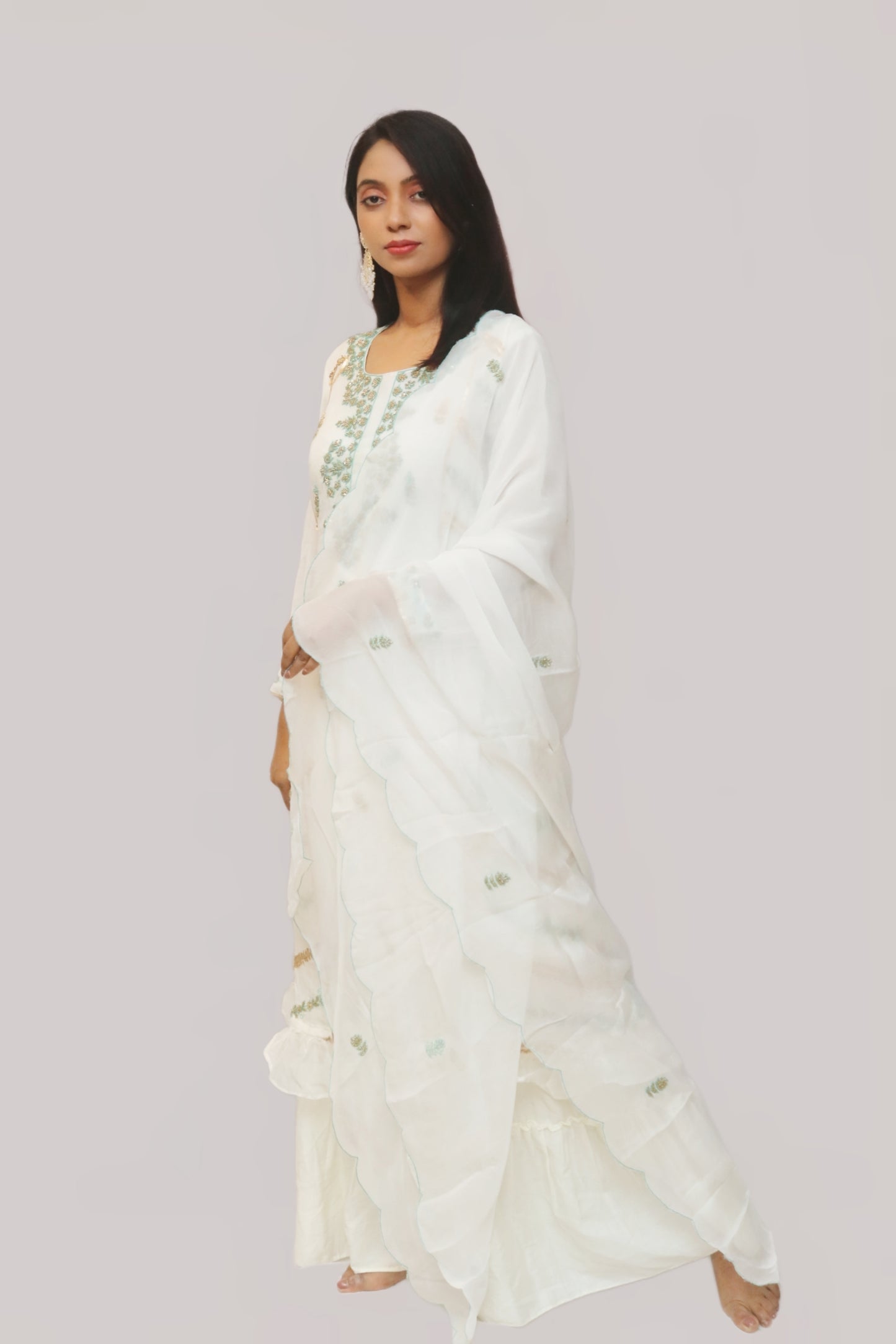 White Viscose Organza Dress