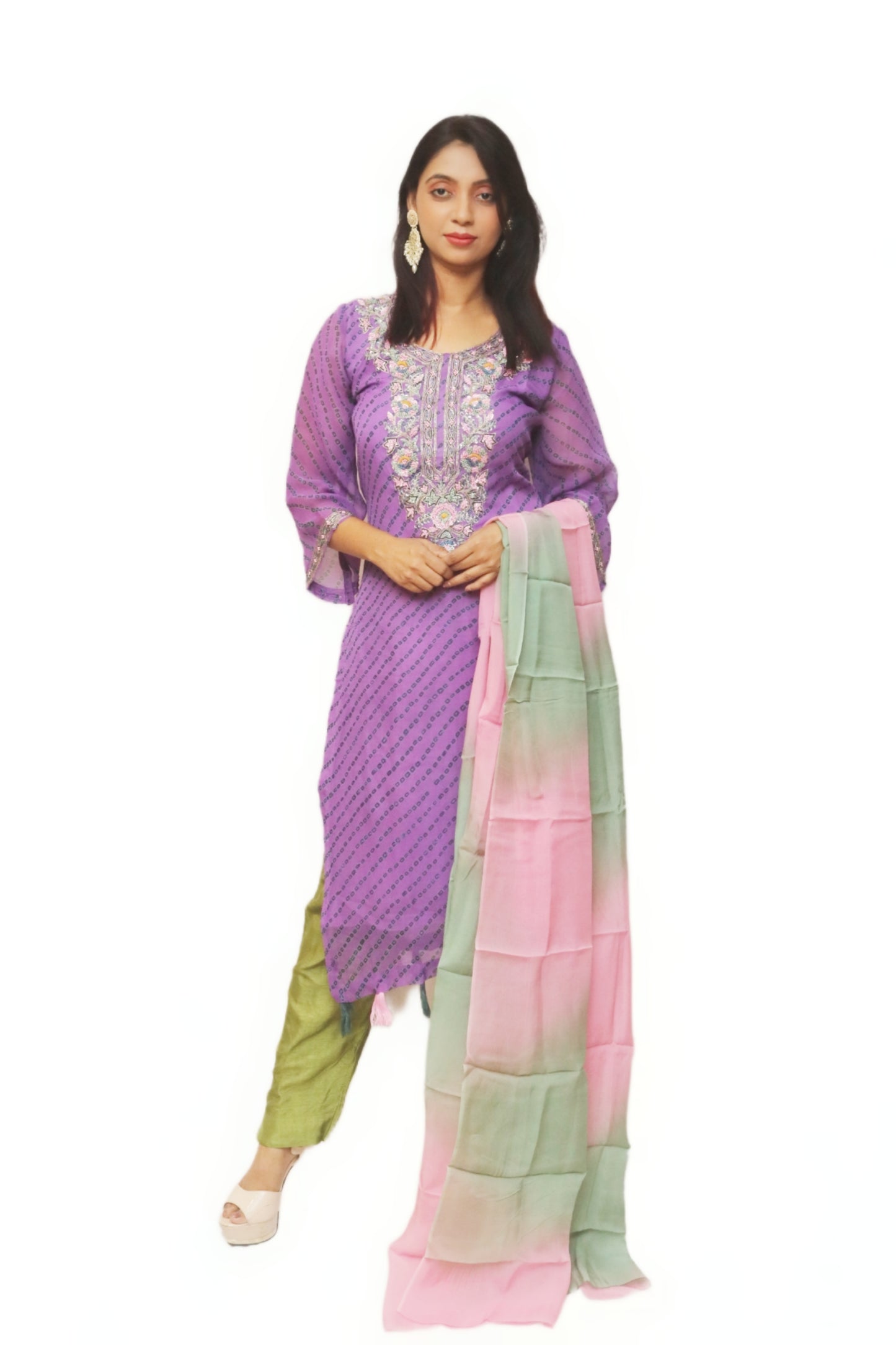 Mauve Bandhej Kurta Set