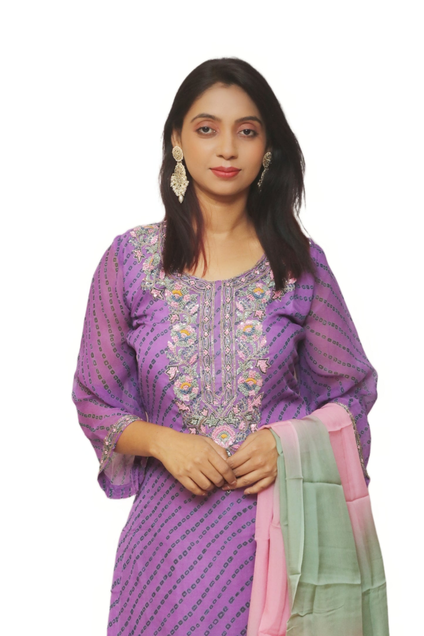 Mauve Bandhej Kurta Set