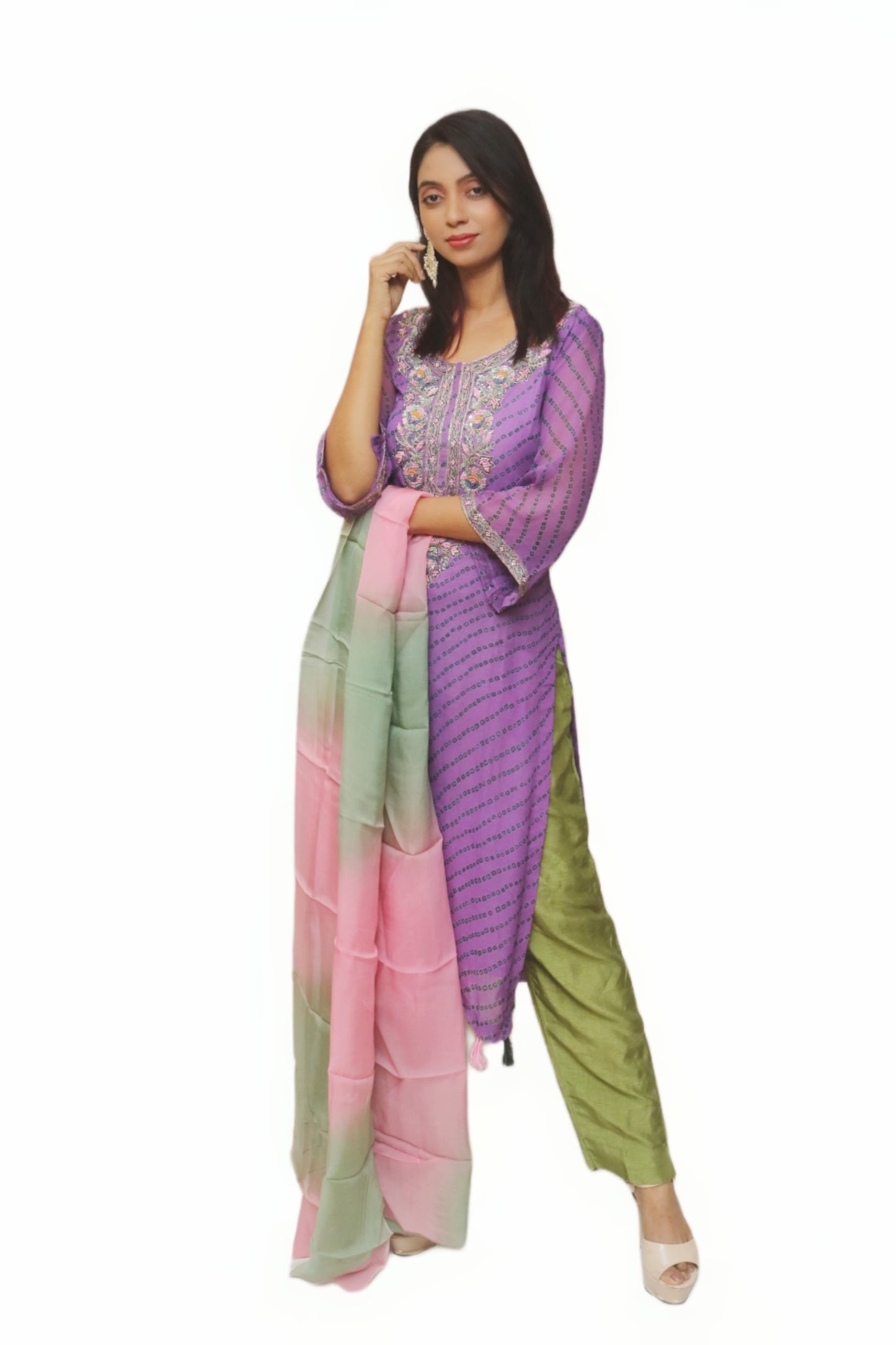 Mauve Bandhej Kurta Set