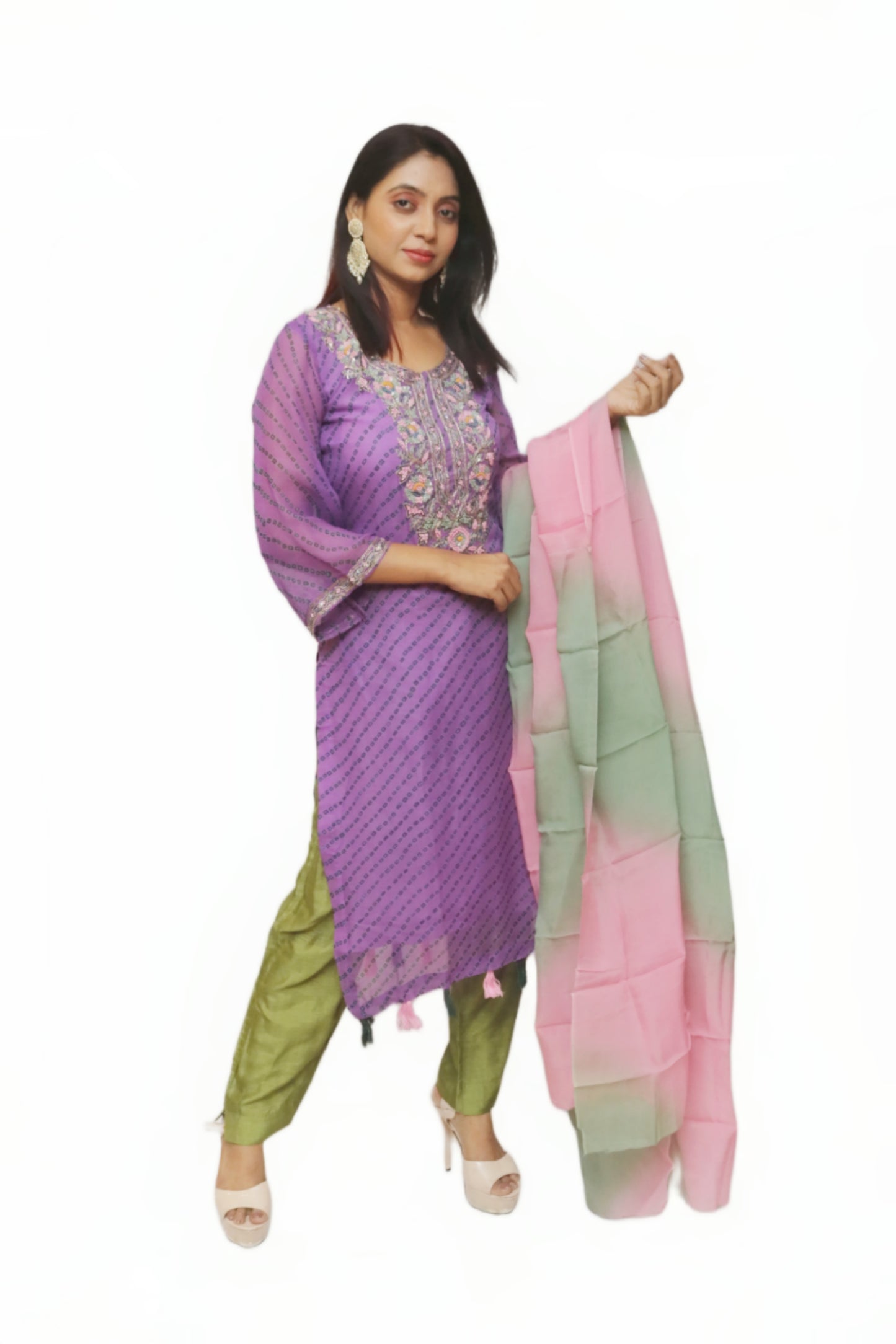 Mauve Bandhej Kurta Set