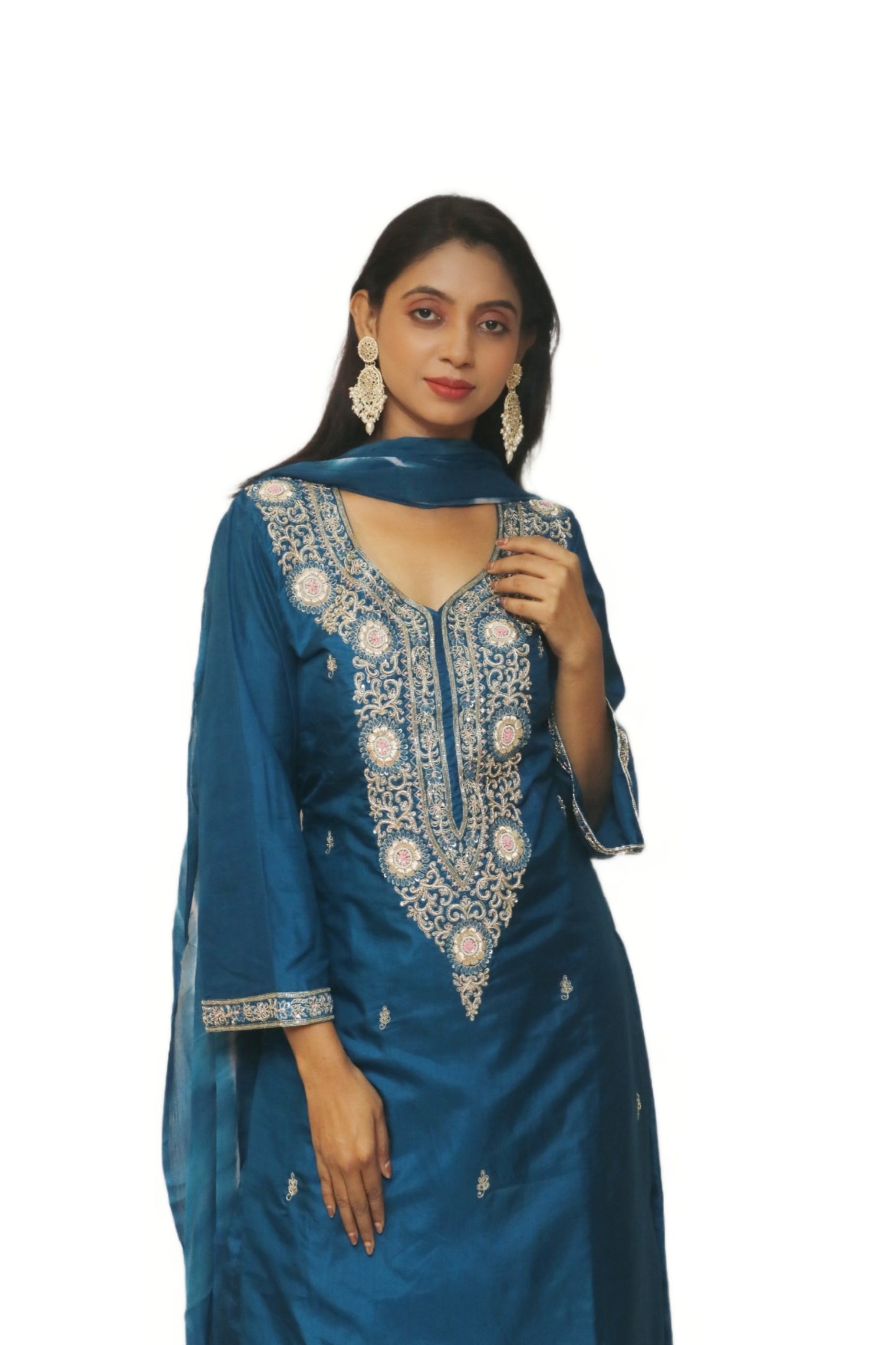 Teal Blue Silk Kurta Set