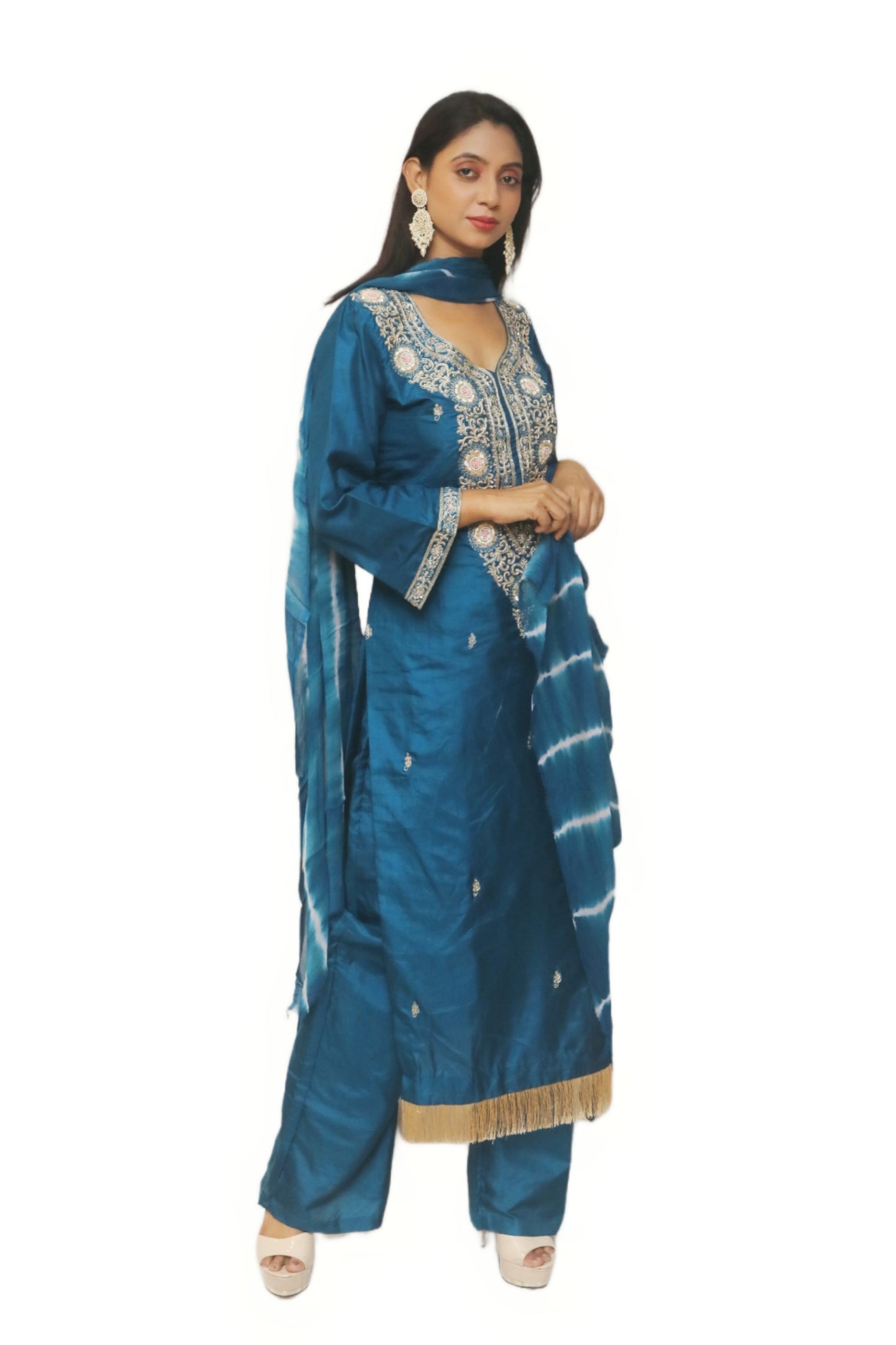 Teal Blue Silk Kurta Set