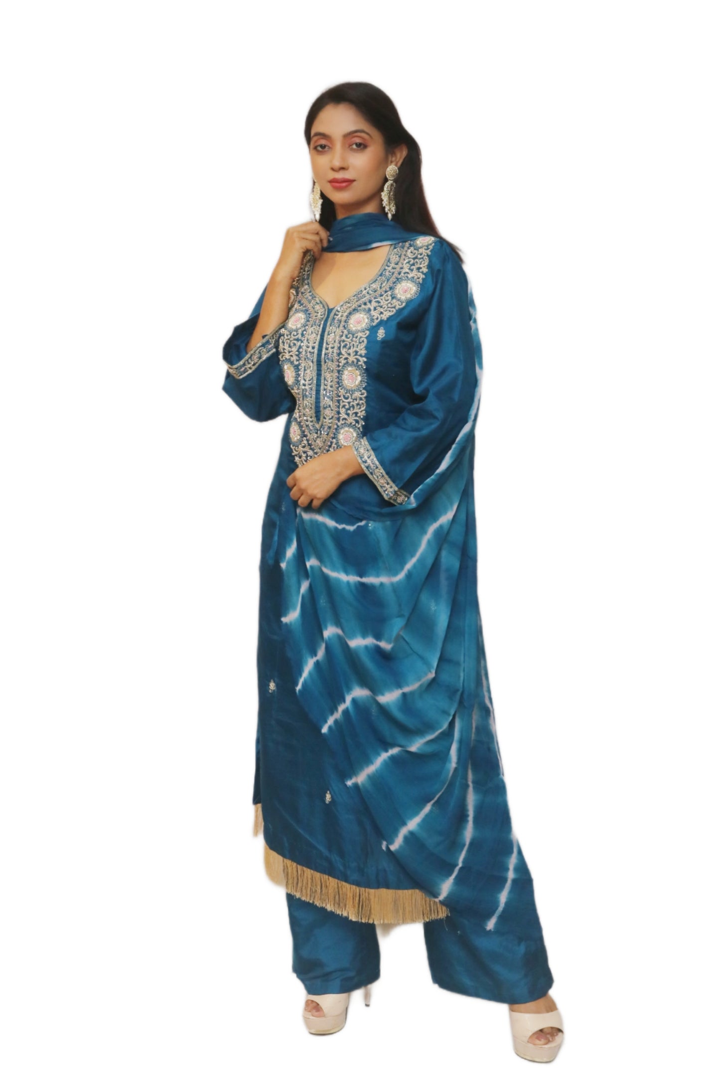 Teal Blue Silk Kurta Set