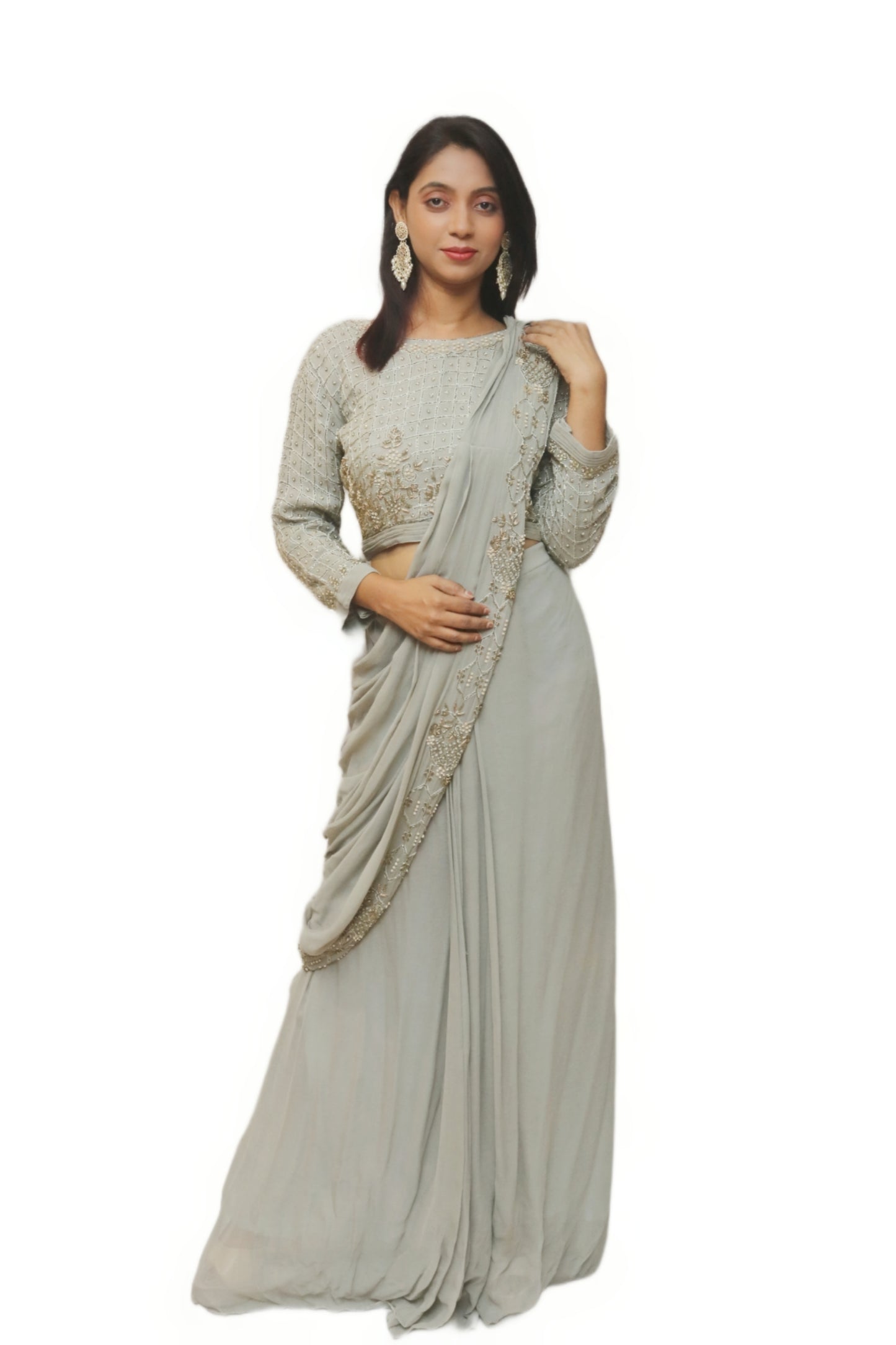 Grey Drep Saree