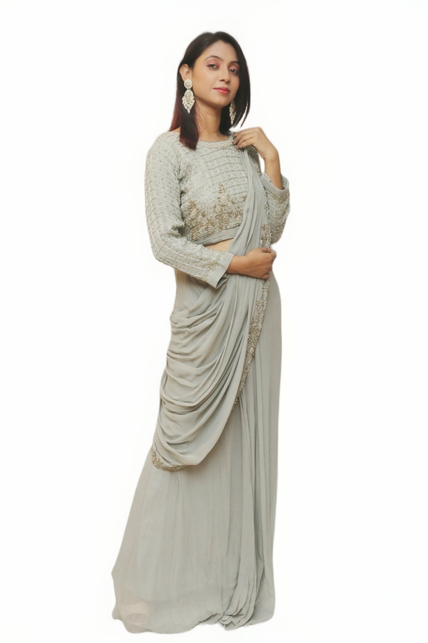 Grey Drep Saree