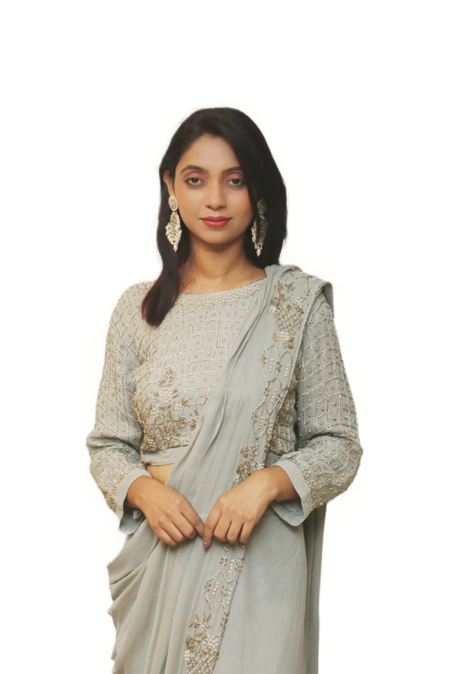 Grey Drep Saree