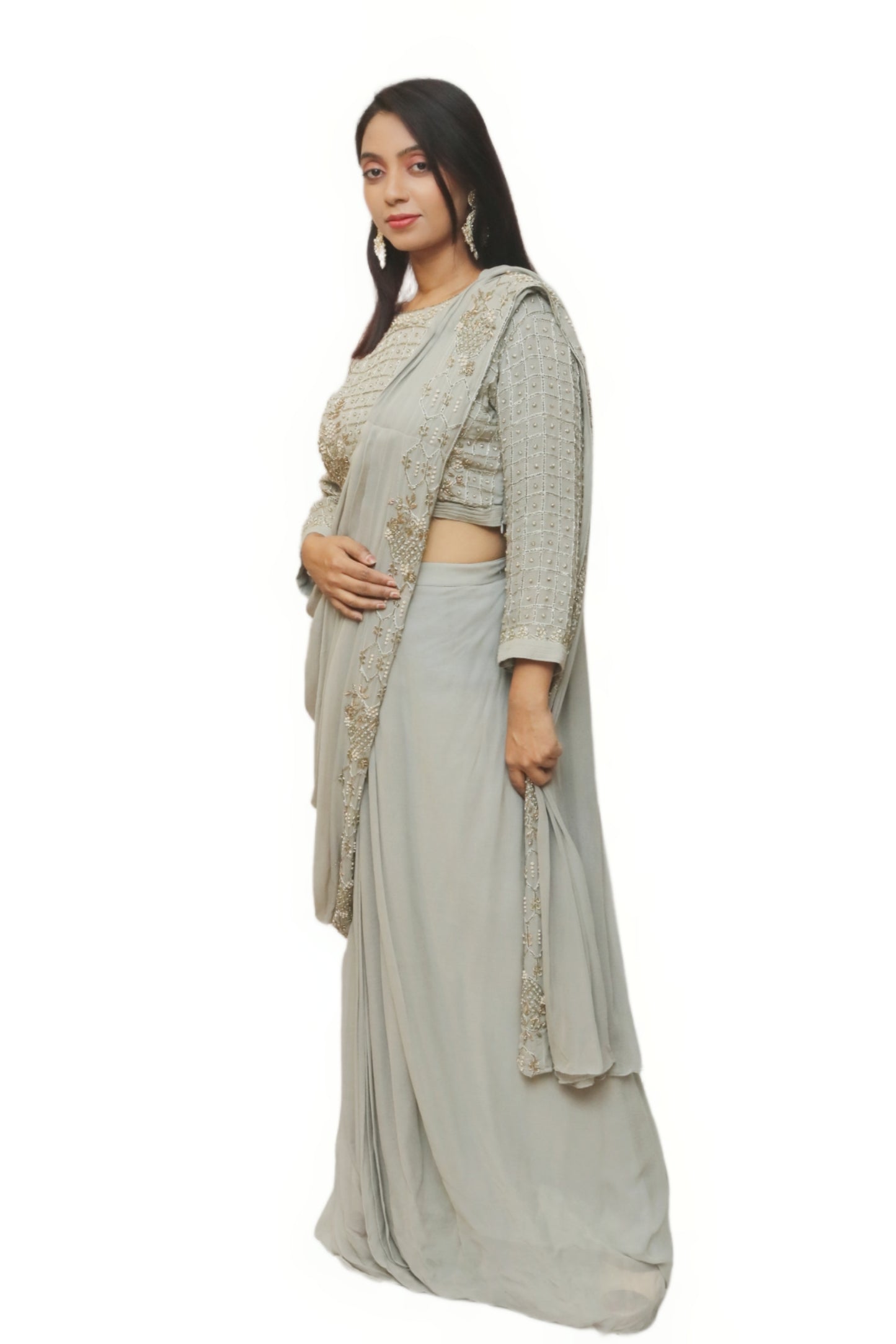 Grey Drep Saree