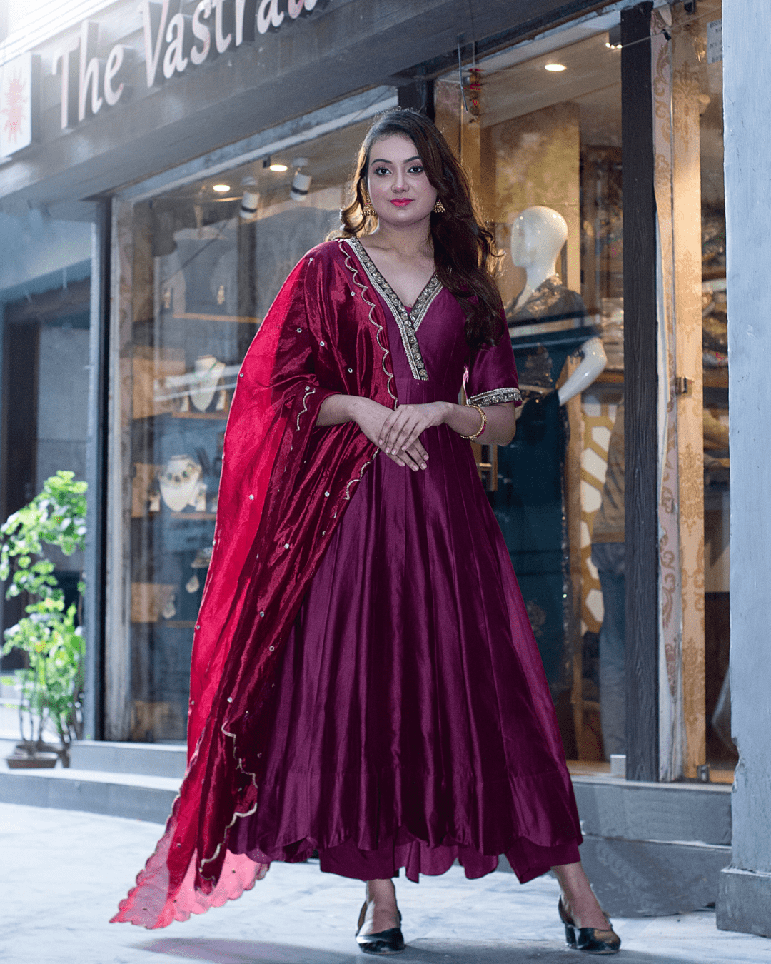 Maroon Pure Chanderi Anarkali Dress