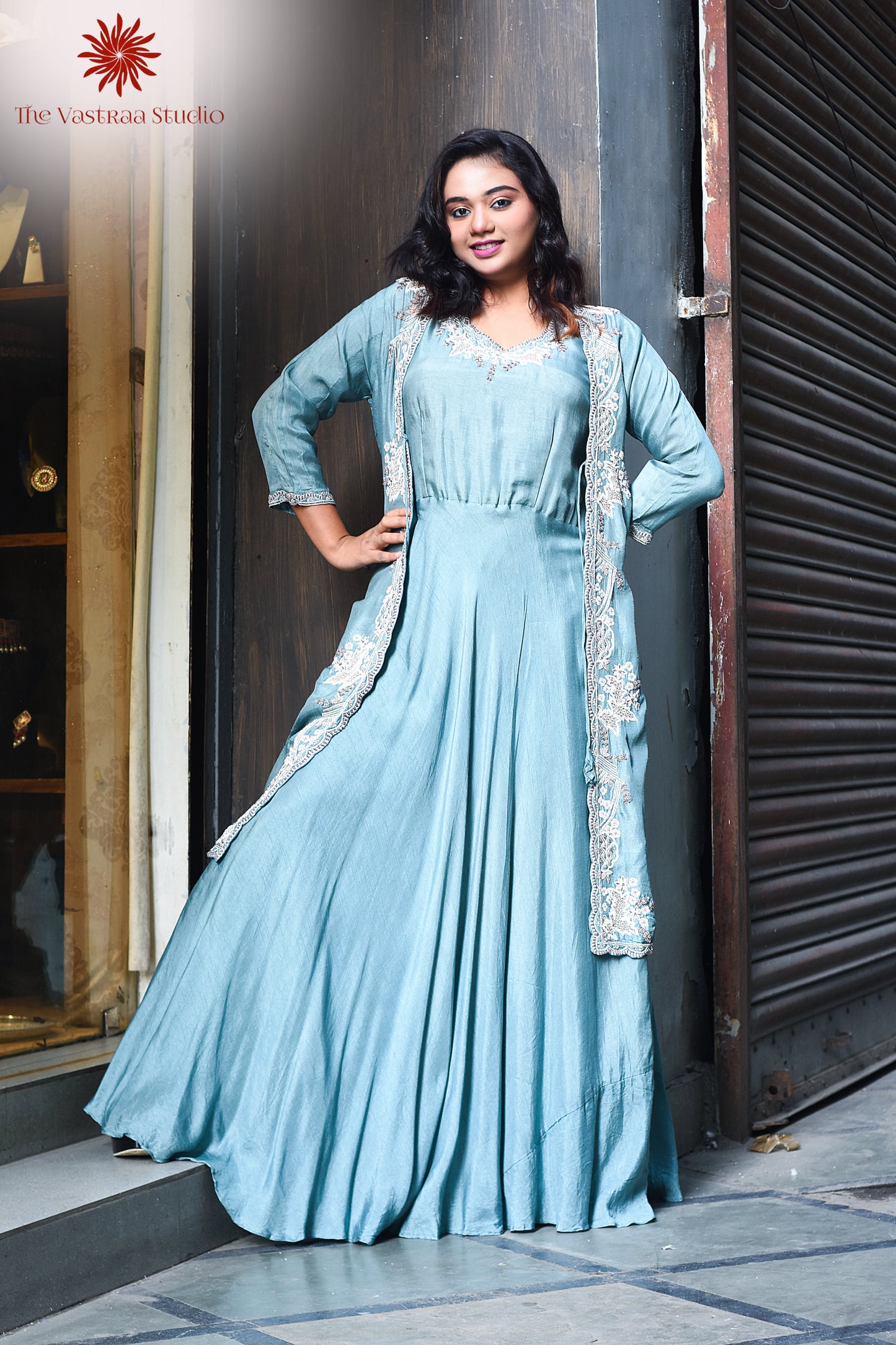 Pastel Sea Green Jacket Gown