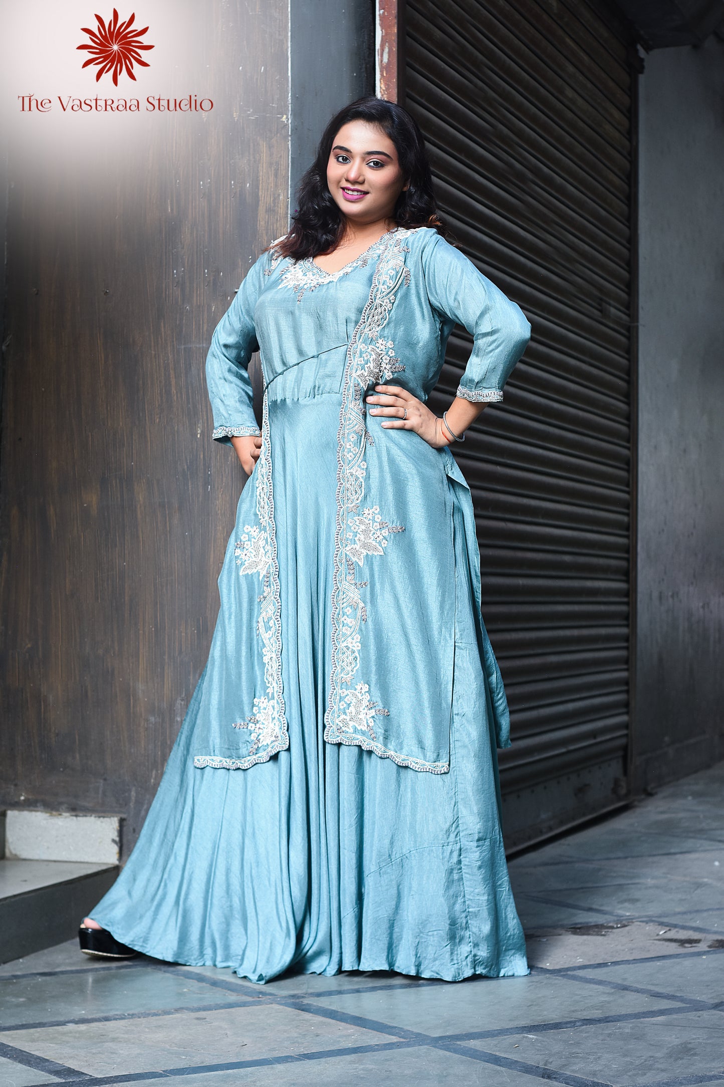 Pastel Sea Green Jacket Gown