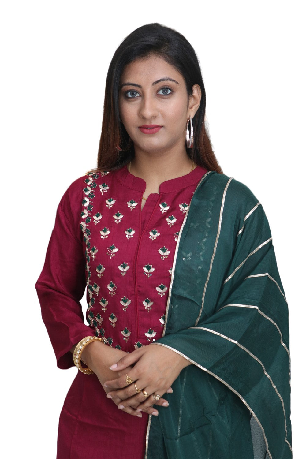 maroon & green kurti set