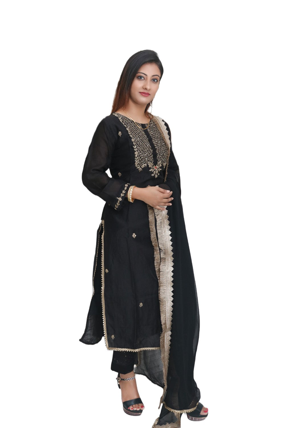 Black Chanderi Kurta Set