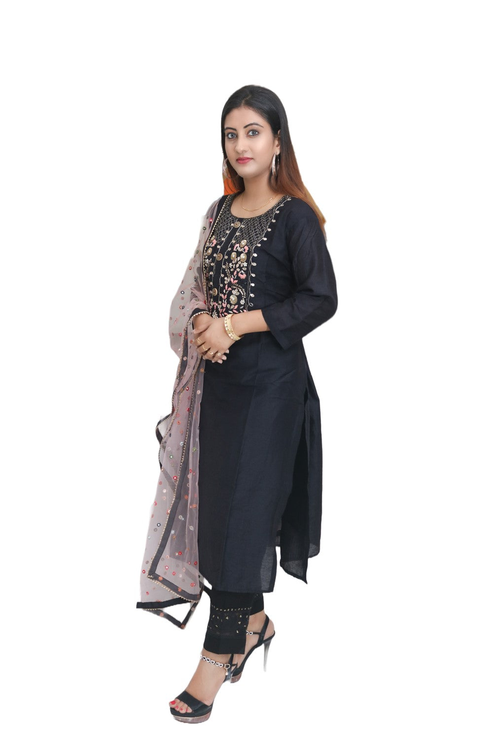 Black Cotton Silk Kurta Set