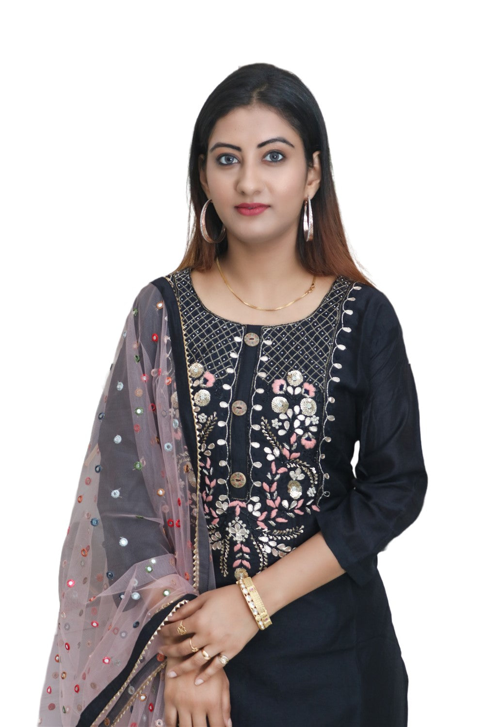 Black cotton silk kurta set