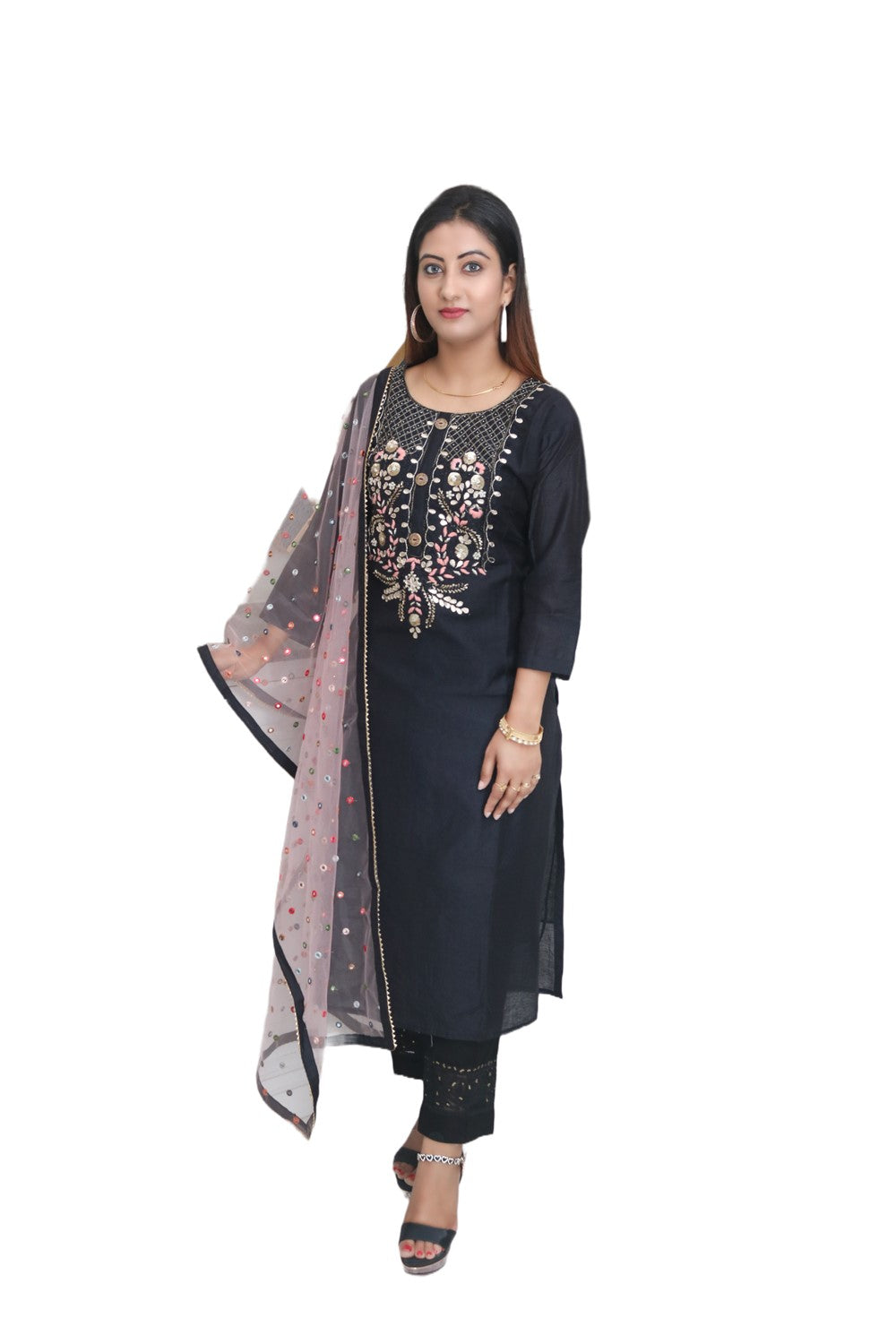 Black Cotton Silk Kurta Set