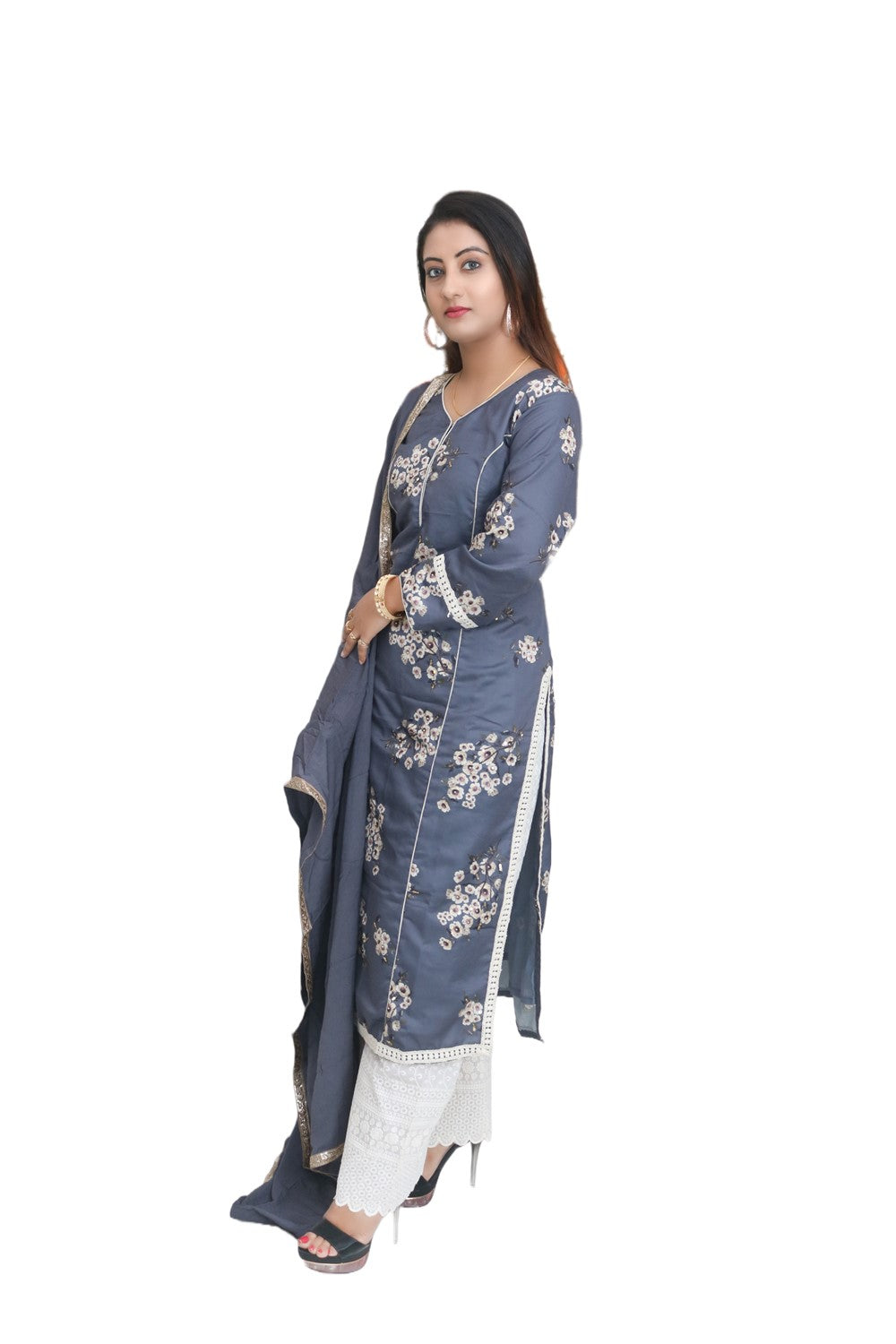 Grey Cotton Silk Kurta Set