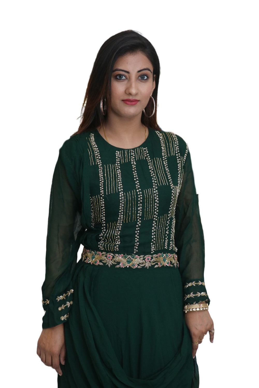 Green drape gown