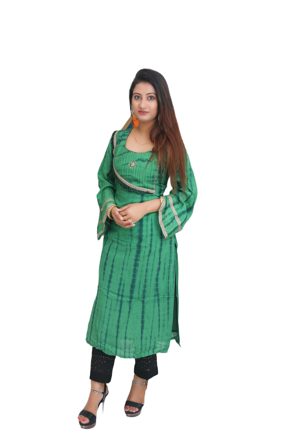 Green Chanderi Kurti set