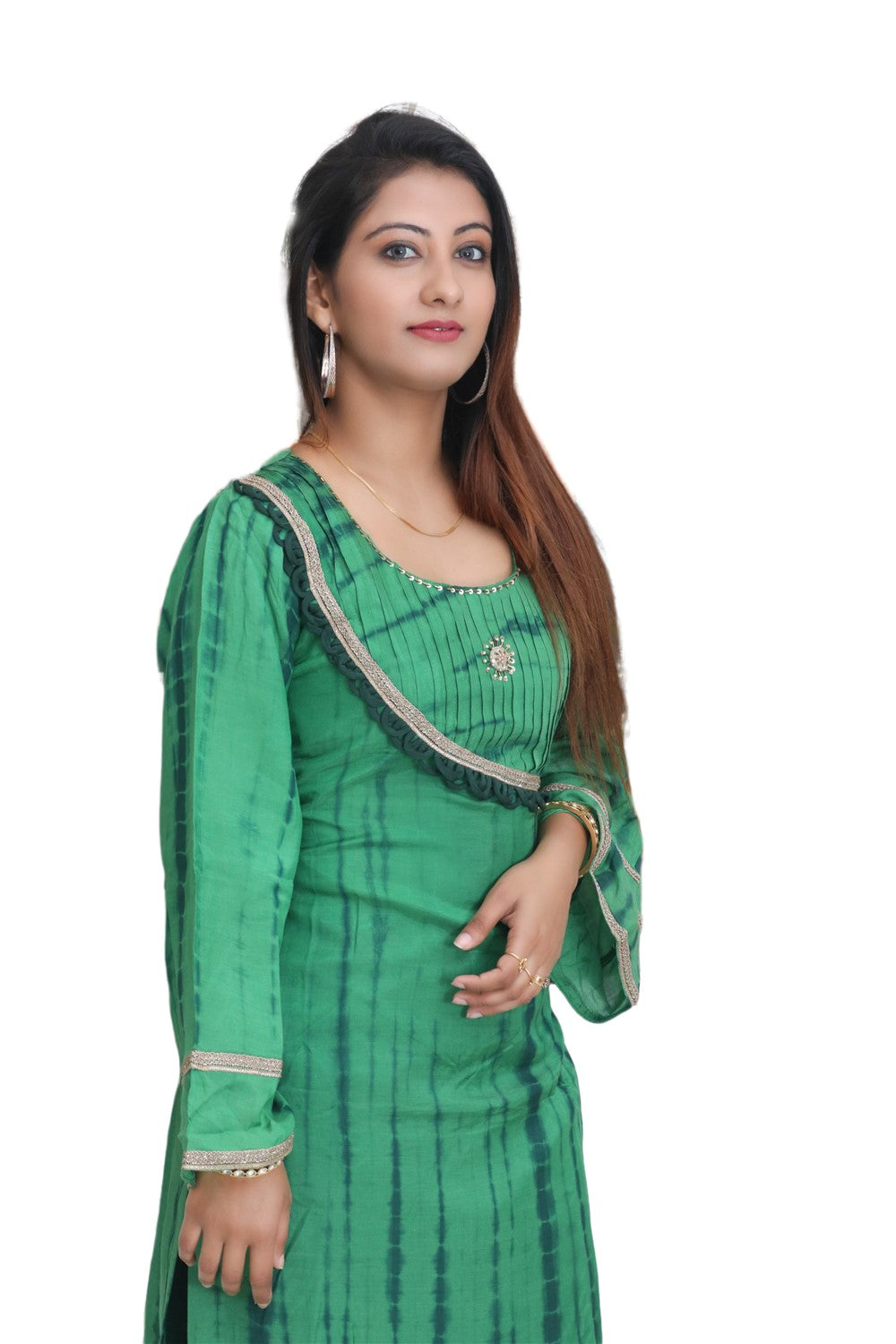 Green Chanderi Kurti Set
