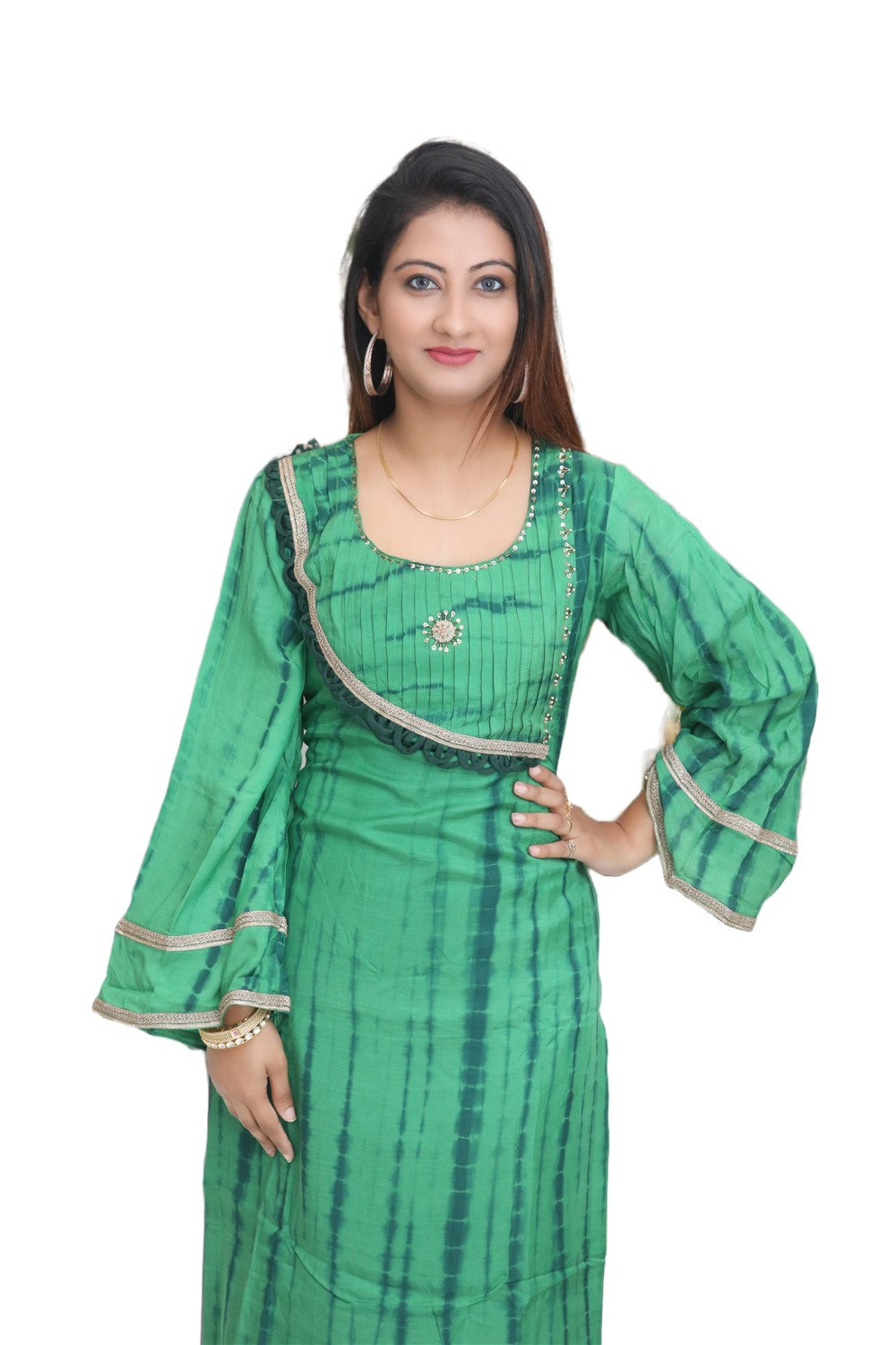 Green Chanderi Kurti Set