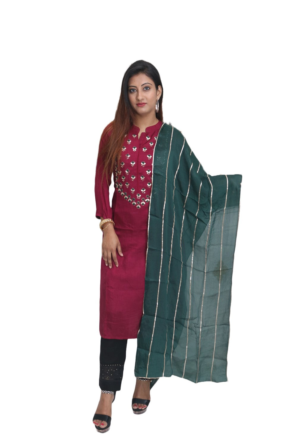 Maroon & Green Kurti Set