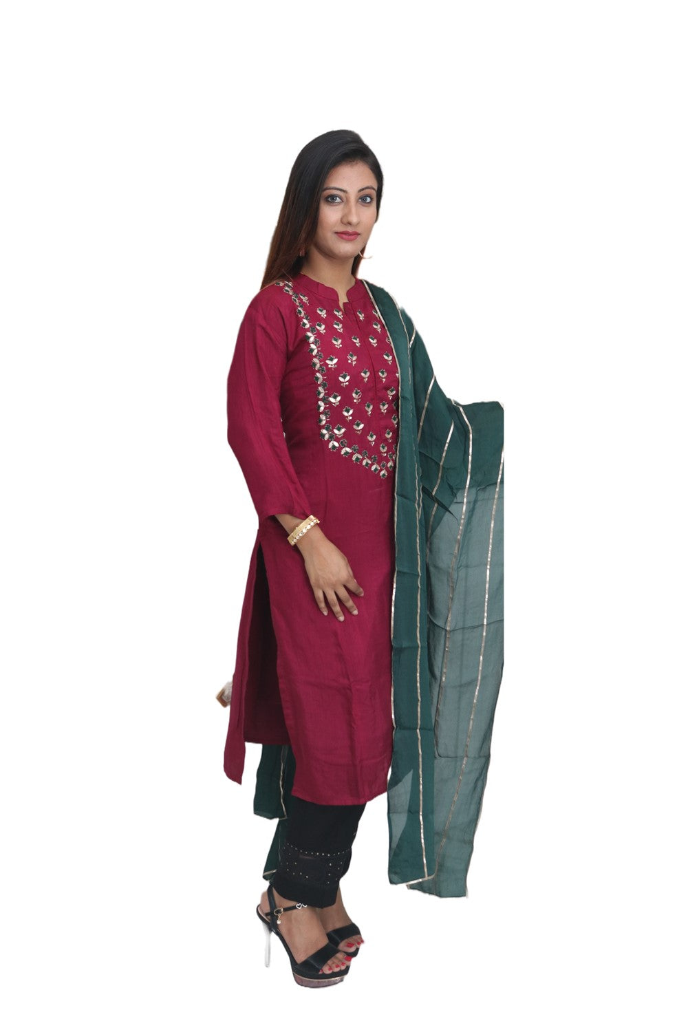 Maroon & Green Kurti Set
