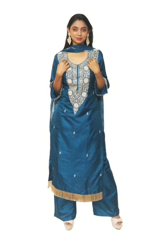 Teal Blue Silk Kurta Set