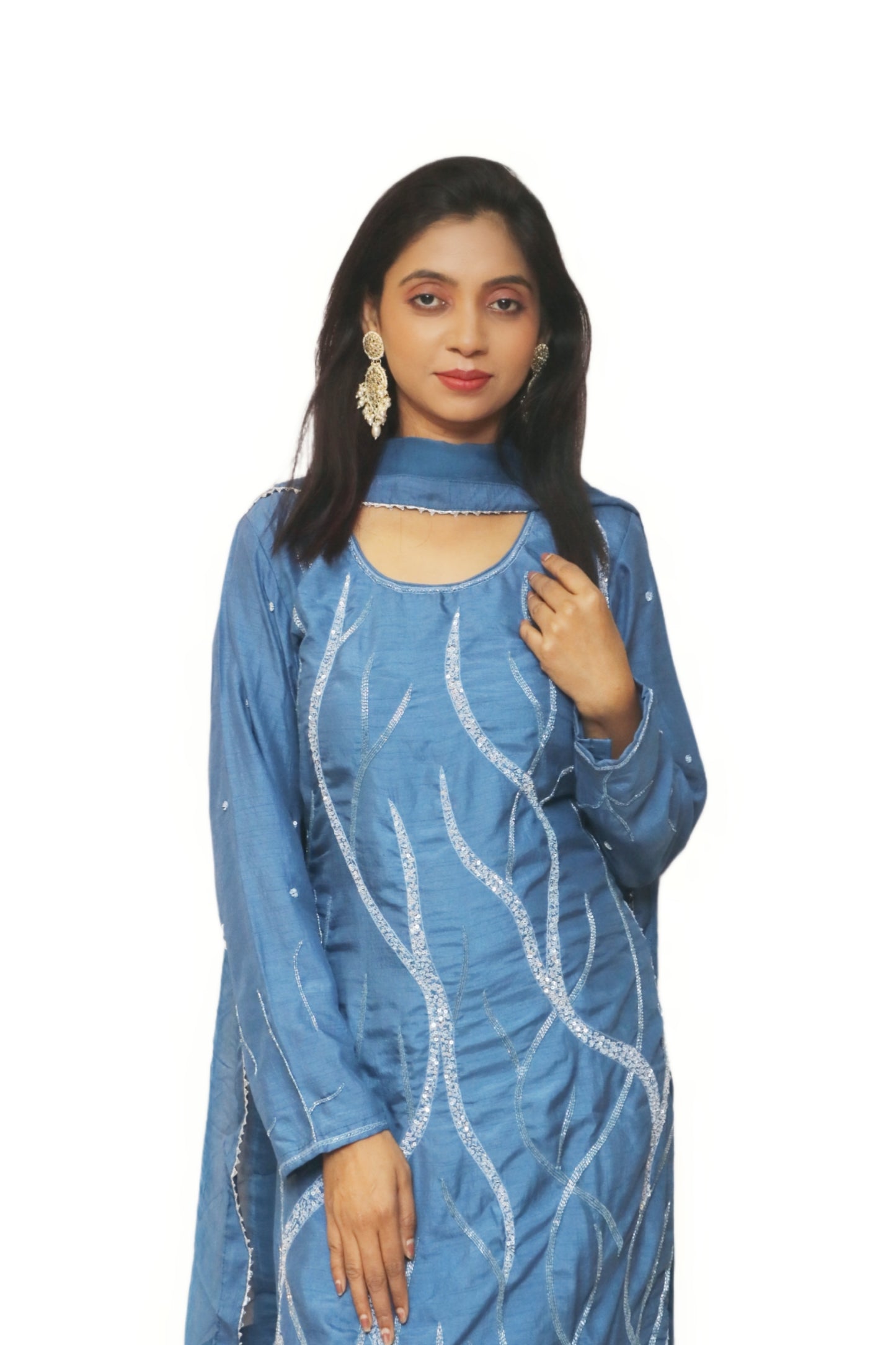 Paste Grey Blue Kurta Set