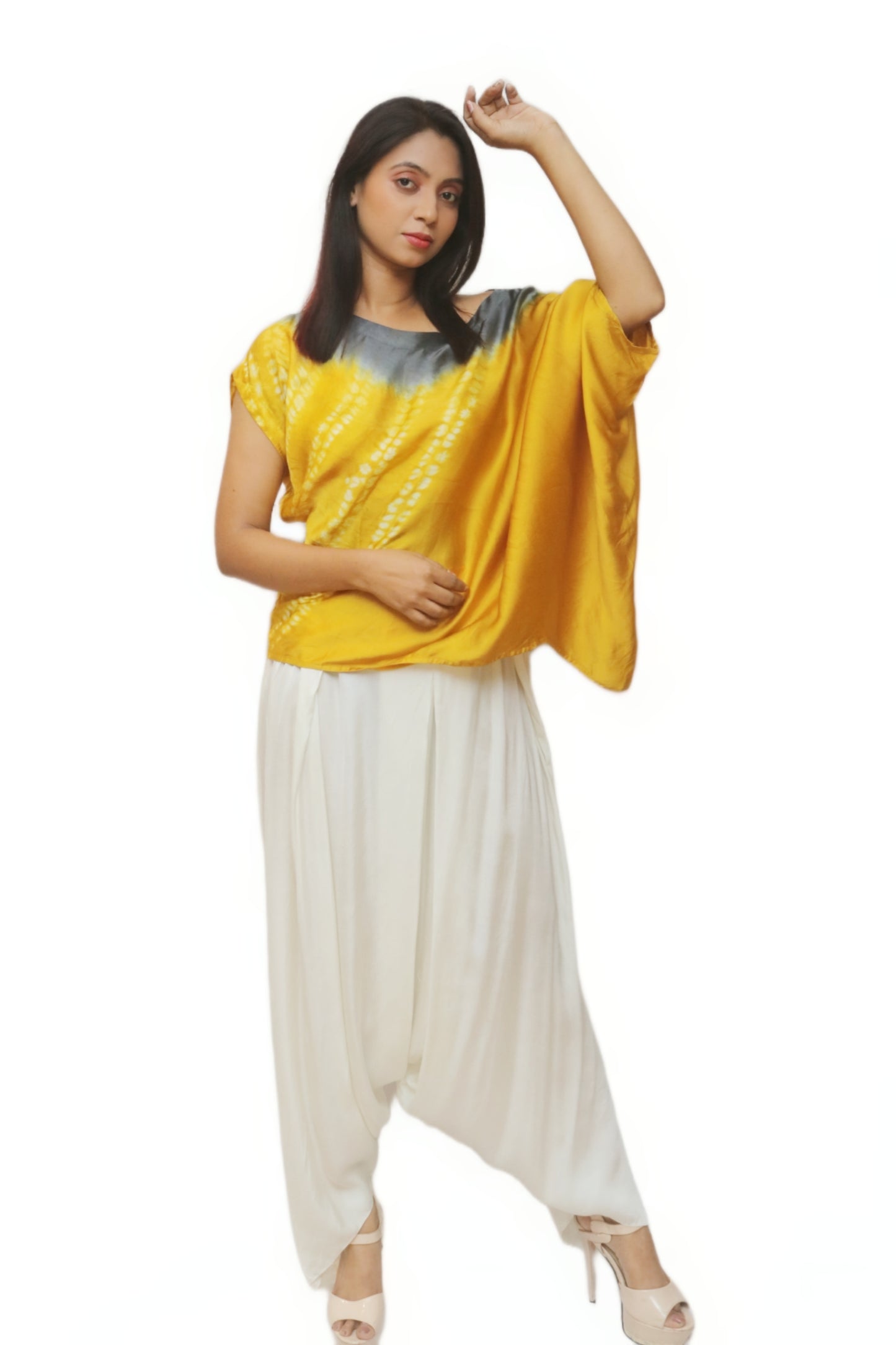 Mustard Top and ivory White Fusion Wear