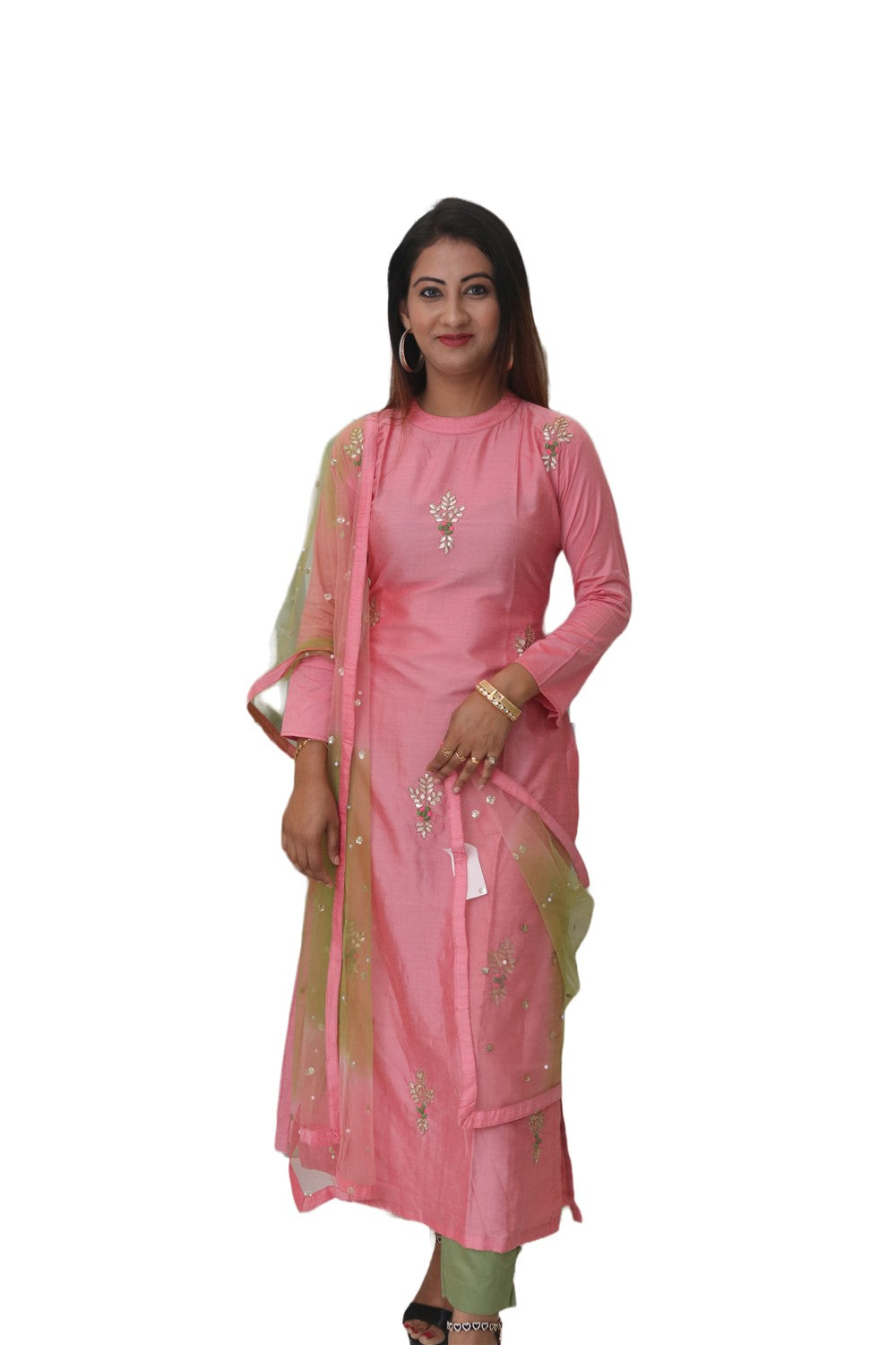 Pink pure chanderi kurti set