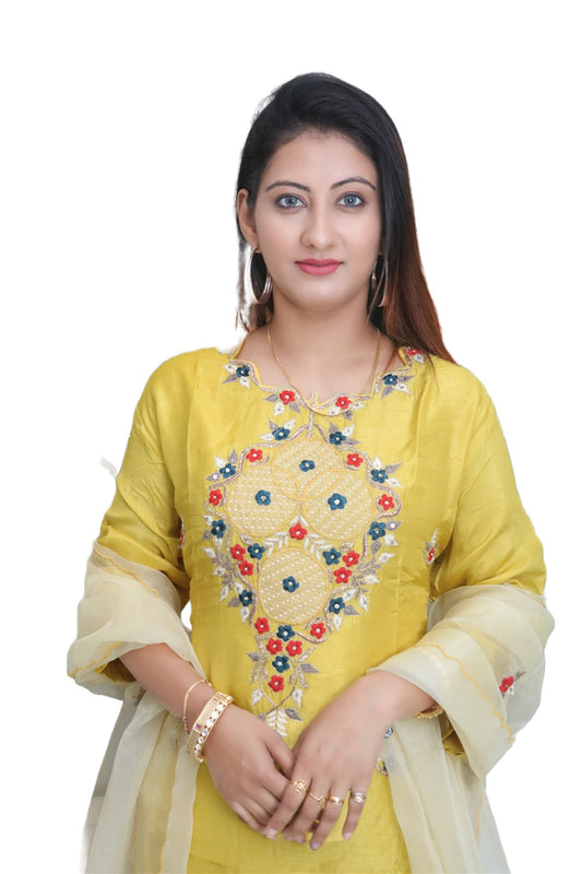 yellow chanderi kurti